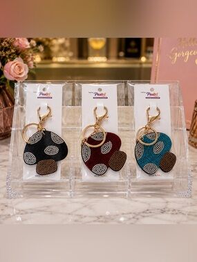 Crystal Mushroom Keychain: Bag charm Trio - Black, Red, Blue